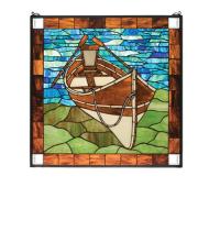 Meyda Blue 21440 - 26" Wide X 26" High Beached Guideboat Stained Glass Window