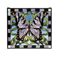 Meyda Blue 46464 - 25"W X 23"H Butterfly Stained Glass Window