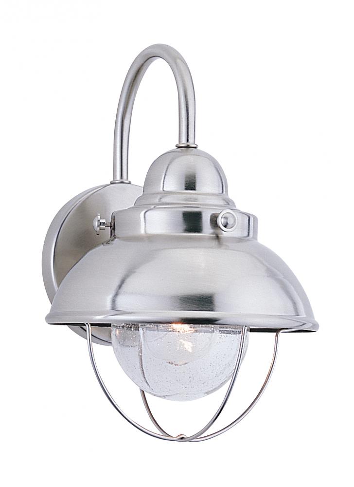 Sebring transitional 1-light outdoor exterior small wall lantern sconce in  brushed stainless silver ACPN CLASSIC LIGHTING  DESIGN INC.