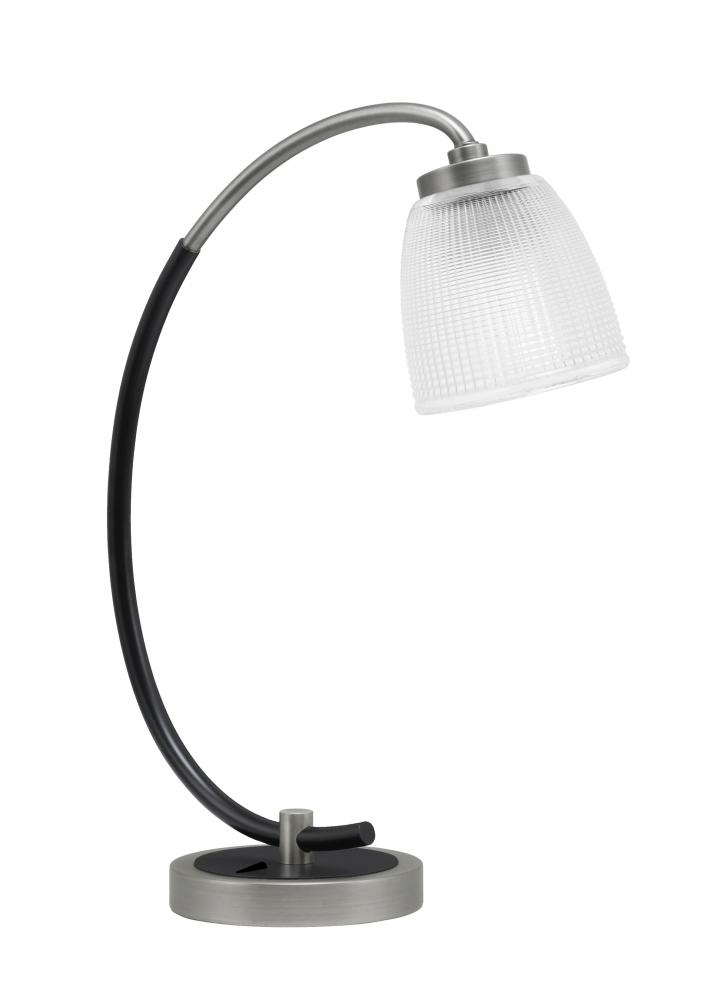 Desk Lamp, Graphite & Matte Black Finish, 5" Clear Ribbed Glass