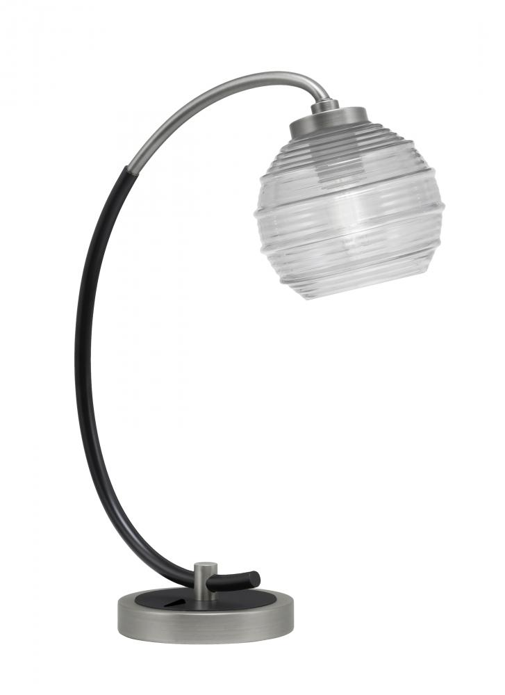 Desk Lamp, Graphite & Matte Black Finish, 6" Clear Ribbed Glass