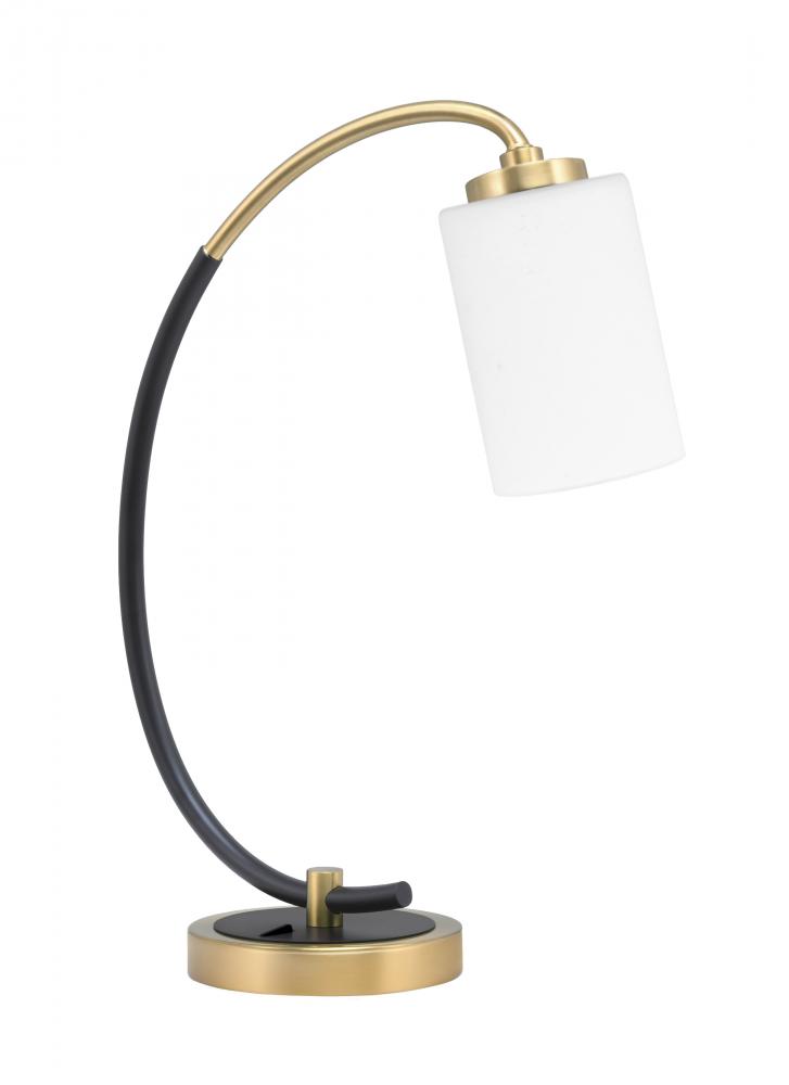 Desk Lamp, Matte Black & New Age Brass Finish, 4" White Muslin Glass