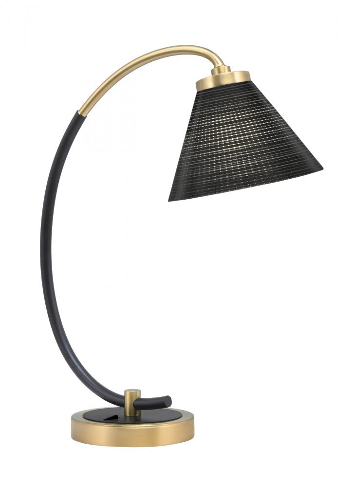 Desk Lamp, Matte Black & New Age Brass Finish, 7" Black Matrix Glass