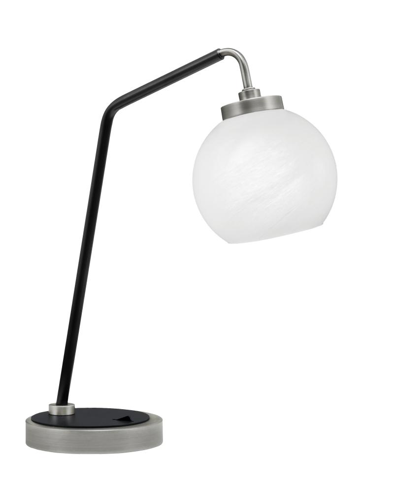 Desk Lamp, Graphite & Matte Black Finish, 5.75" White Marble Glass