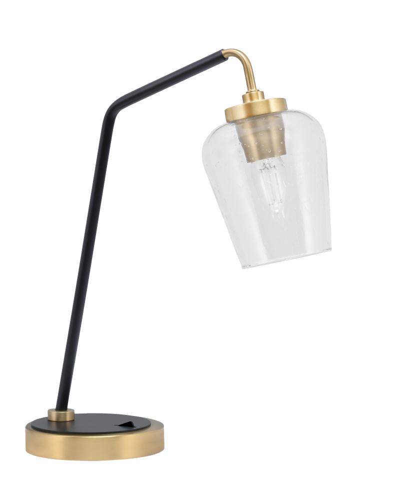 Desk Lamp, Matte Black & New Age Brass Finish, 5" Clear Bubble Glass