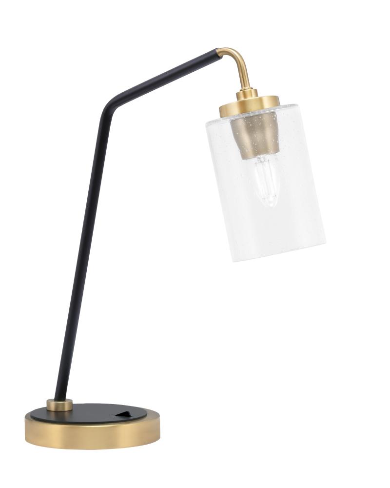 Desk Lamp, Matte Black & New Age Brass Finish, 4" Clear Bubble Glass