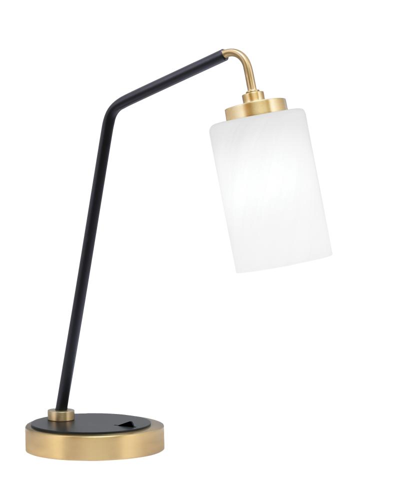 Desk Lamp, Matte Black & New Age Brass Finish, 4" White Marble Glass