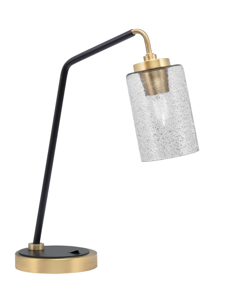 Desk Lamp, Matte Black & New Age Brass Finish, 4" Smoke Bubble Glass