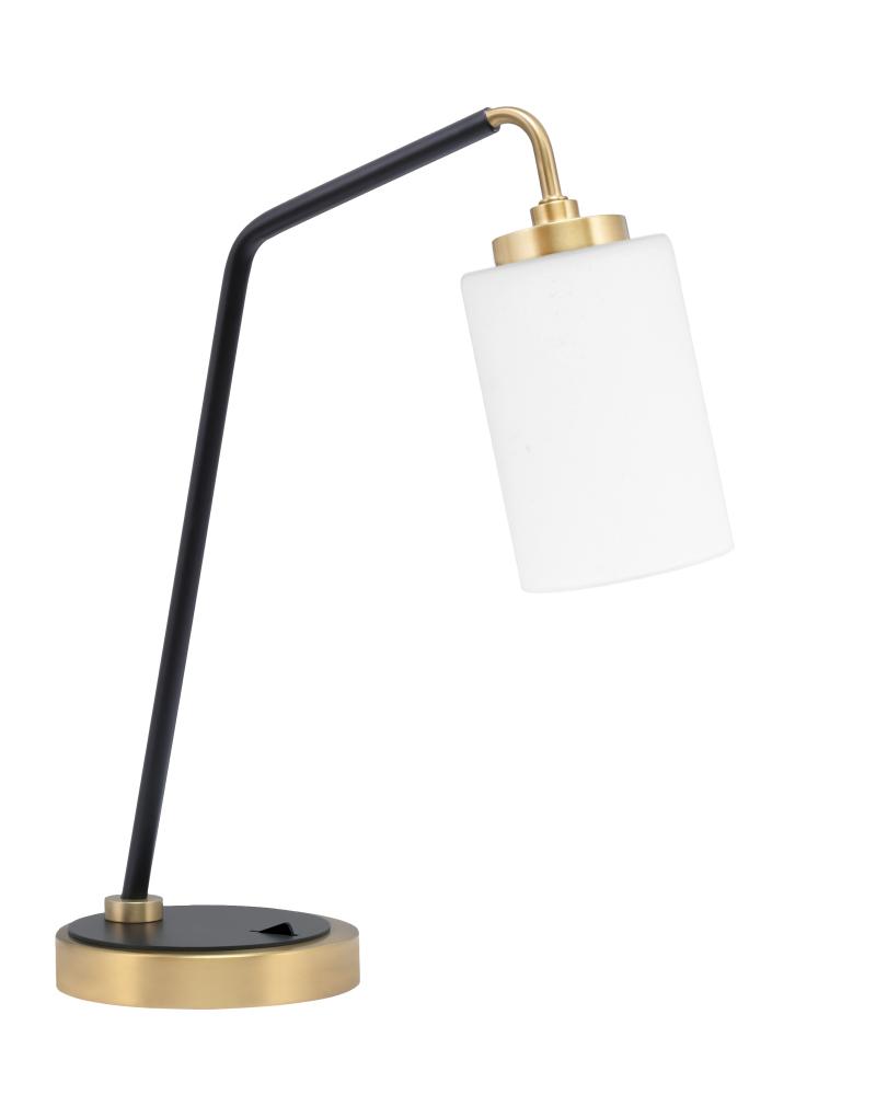 Desk Lamp, Matte Black & New Age Brass Finish, 4" White Muslin Glass