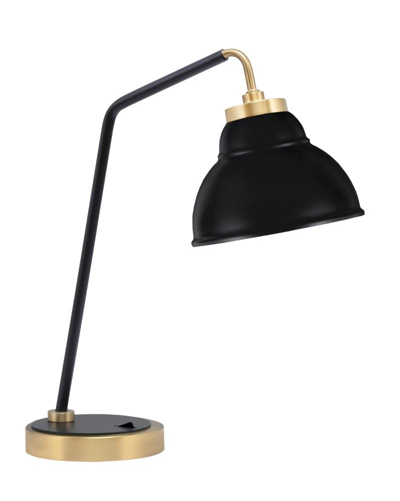 Desk Lamp, Matte Black & New Age Brass Finish, 7" Matte Black Double Bubble Metal Shade