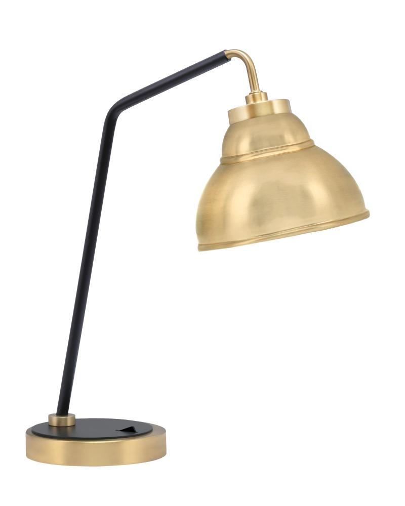 Desk Lamp, Matte Black & New Age Brass Finish, 7" New Age Brass Double Bubble Metal Shade