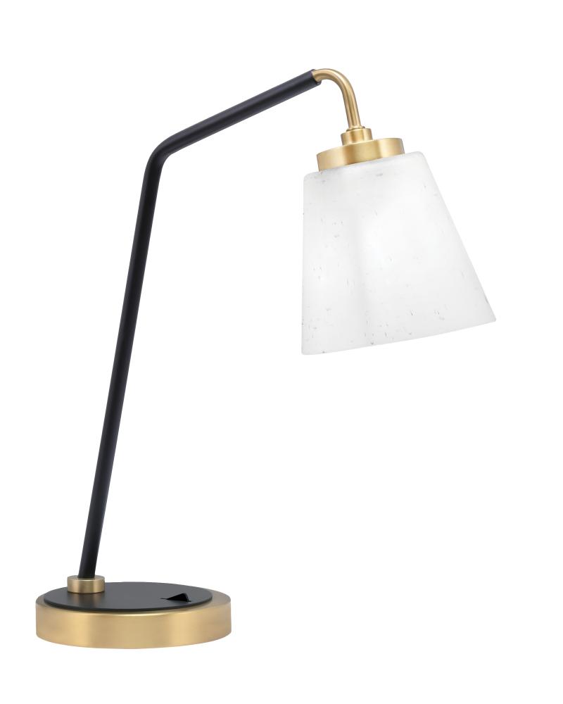 Desk Lamp, Matte Black & New Age Brass Finish, 4.5" Square White Muslin Glass