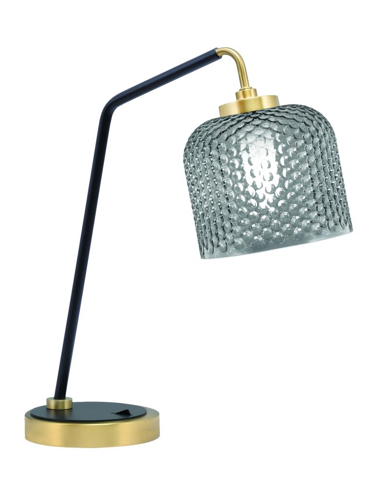 Desk Lamp, Matte Black & New Age Brass Finish, 6" Smoke Textured Glass