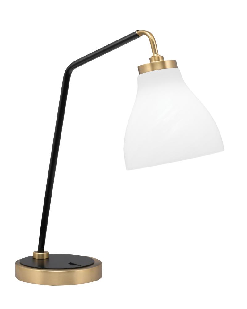 Desk Lamp, Matte Black & New Age Brass Finish, 6.25" White Marble Glass