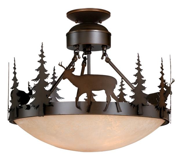 Bryce 18.5-in Deer Semi Flush Ceiling Light or Pendant (Dual Mount) Burnished Br