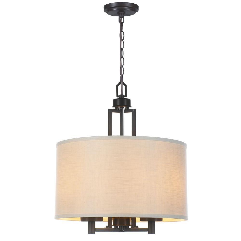 3-Light Oil-Rubbed Bronze Pendant with Off White Linen Shade